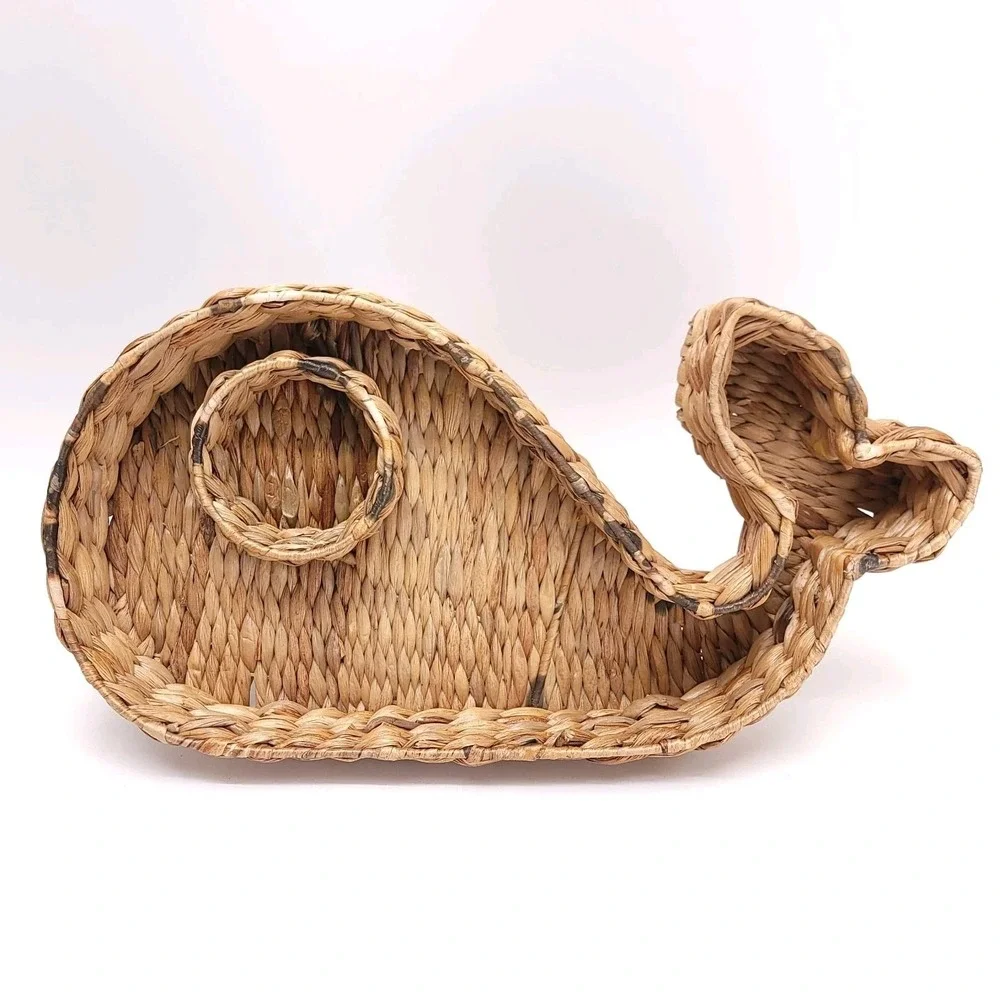 Wicker Rattan Whale Serving Platter Basket Wall Decor Coastal Curio Cottagecore